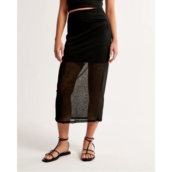 NWT Abercrombie & Fitch Black Mesh Midi Skirt Size Small‎ - Picture 1 of 8